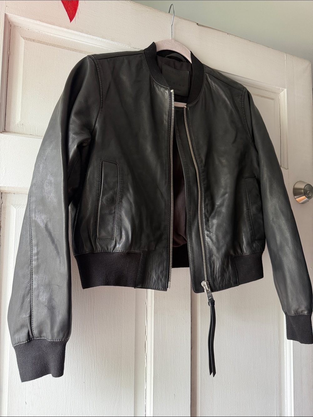 AllSaints Black Leather Bomber Jacket
